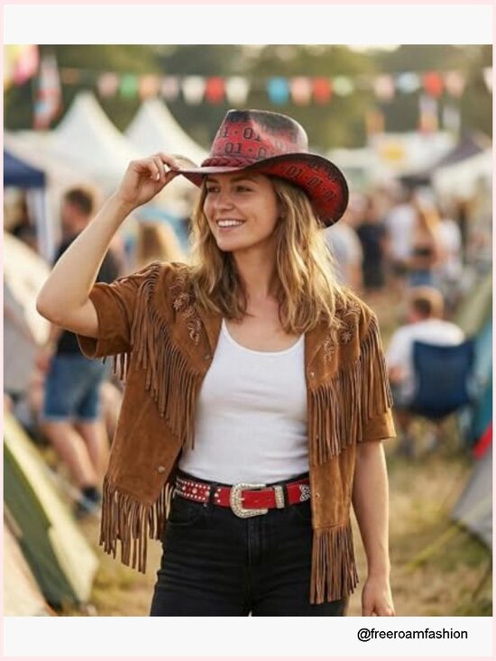 Shapeable Wide Brim Cowboy Hat for Women Men, Western Cowgirl Festival Sun Hat main image 6